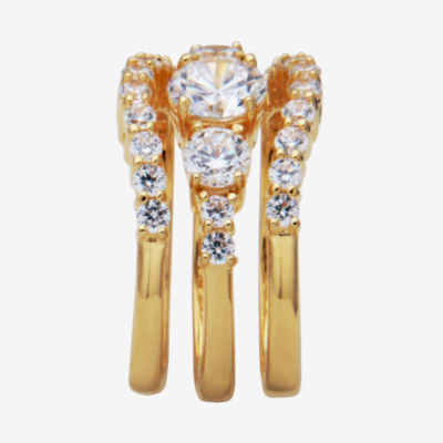 DiamonArt® Womens White Cubic Zirconia 14K Gold Over Silver Bridal Set