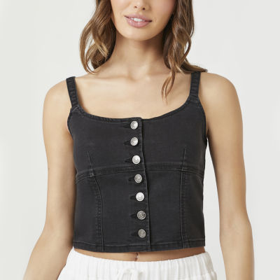 Forever 21 Button Front Tank Womens Scoop Neck Sleeveless Crop Top Juniors