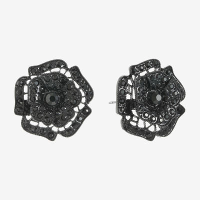 Mixit Black Black 30mm Flower Stud Earrings