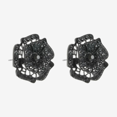 Mixit Black Black 30mm Flower Stud Earrings