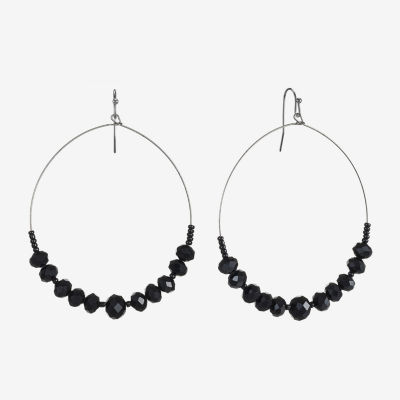 Mixit Grey Toned Jet Black Beaded Hoop Earrings