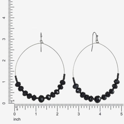 Mixit Grey Toned Jet Black Beaded Womens Black 75mm Hoop Earrings