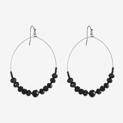 Mixit Grey Toned Jet Black Beaded Hoop Earrings