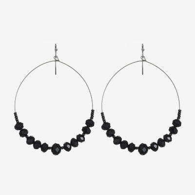 Mixit Grey Toned Jet Black Beaded Hoop Earrings