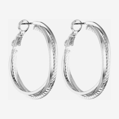 Liz Claiborne® Silver-Tone, Twisted Hoop Earrings