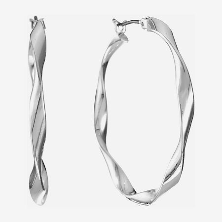 Liz Claiborne Ribbon Hoop Earrings, One Size, Gray