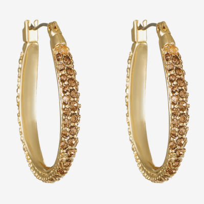 Monet® Gold-Tone Crystal Oval Hoop Earrings