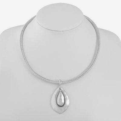 Liz Claiborne Silver Tone 17 Inch Omega Pendant Necklace