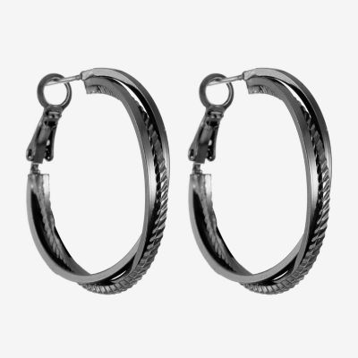 Liz Claiborne® Hypoallergenic Hematite Multi-Layer Hoop Earrings