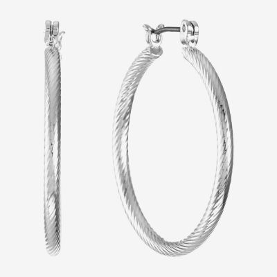 Liz Claiborne Silver Tone Textured Hoop Earrings