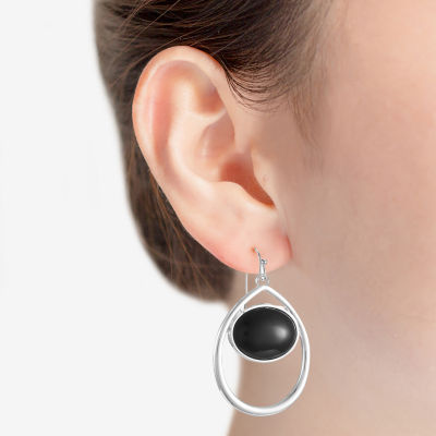 Liz Claiborne® Black Silver-Tone Drop Earrings