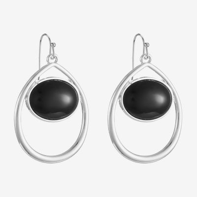 Liz Claiborne® Black Silver-Tone Drop Earrings