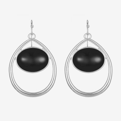 Liz Claiborne® Black Silver-Tone Drop Earrings