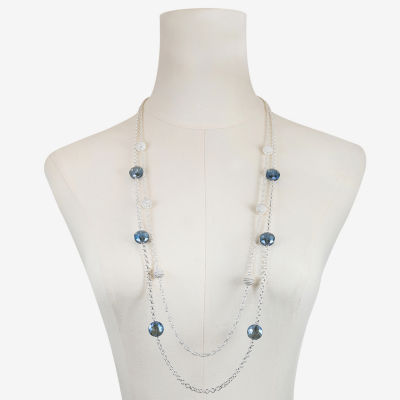 Monet® Blue Stone Silver-Tone Station Necklace