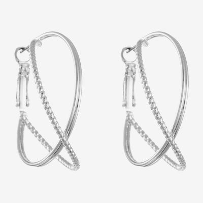 Liz Claiborne Silver Tone Criss Cross Womens 40mm Hypoallergenic Hoop Earrings