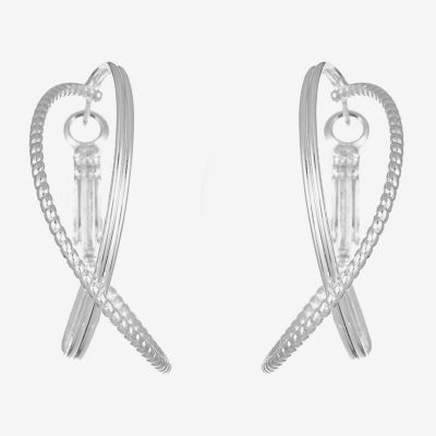 Liz Claiborne Silver Tone Criss Cross Hoop Earrings