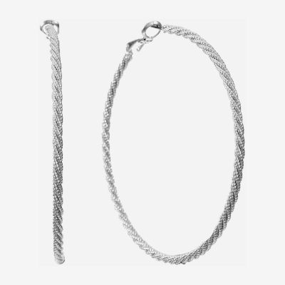 Monet Jewelry Silver Tone Twist Womens 61mm Hypoallergenic Hoop Earrings