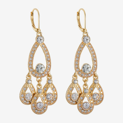 Monet Jewelry Gold Tone Womens White Chandelier Earrings