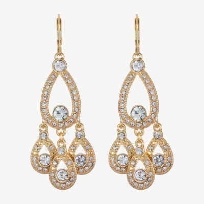 Monet Jewelry Gold Tone Womens White Chandelier Earrings