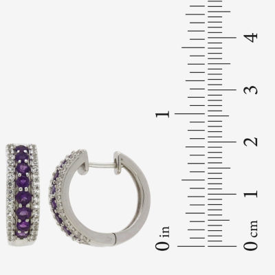 Genuine Purple Amethyst Sterling Silver 21.5mm Hoop Earrings