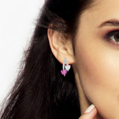 Womens Lab Created White Opal Sterling Silver Heart Drop Earrings