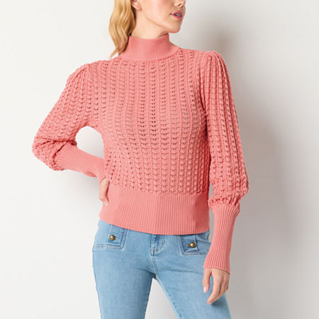 Ryegrass Womens Mock Neck Long Sleeve Rib Knit Pullover Sweater, X-small, Pink