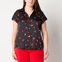 Worthington Womens Short Sleeve Regular Fit Button-Down Shirt, Small, Black