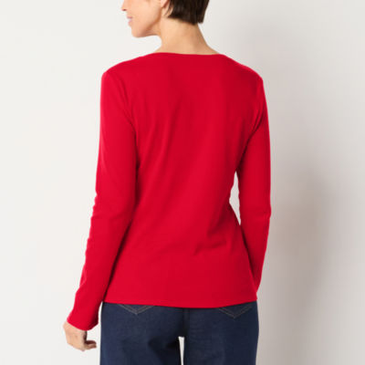 Liz Claiborne Womens V Neck Long Sleeve T-Shirt