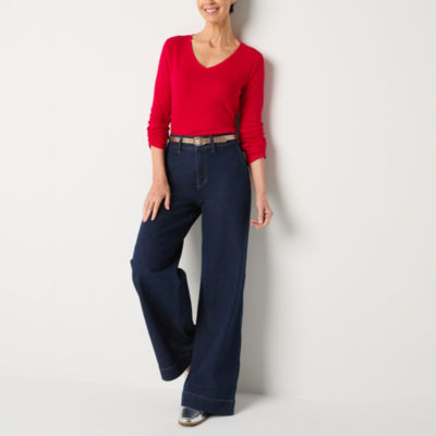 Liz Claiborne Womens V Neck Long Sleeve T-Shirt