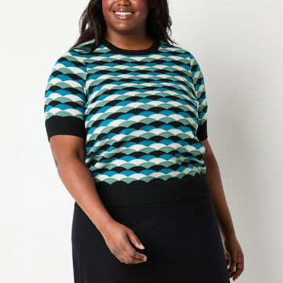 Liz Claiborne Plus Womens Crew Neck Short Sleeve Striped Pullover ...