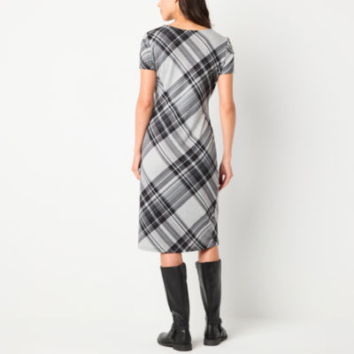 R & K Originals Plaid Womens Short Sleeve Midi Fit + Flare Dress