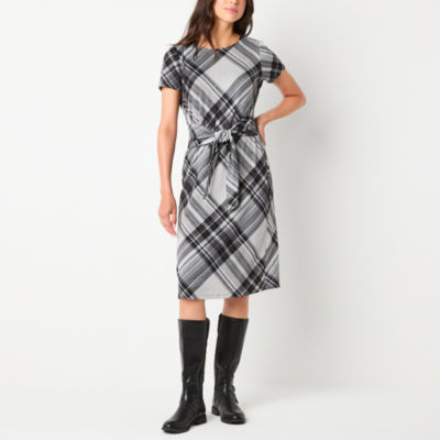 R & K Originals Womens Short Sleeve Plaid Midi Fit + Flare Dress