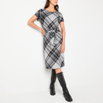 R & K Originals Womens Short Sleeve Plaid Midi Fit + Flare Dress