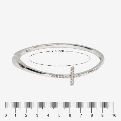 Sparkle Allure Pure Silver Over Brass Cross Bangle Bracelet