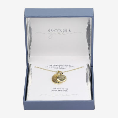 Gratitude & Grace Love Agate 14K Gold Over Brass 16 Inch Cable Moon Pendant Necklace