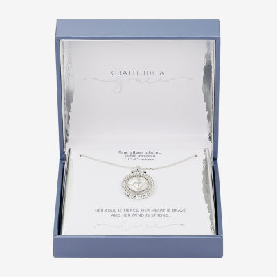 Gratitude & Grace Love Cubic Zirconia Pure Silver Over Brass 16 Inch Link Heart Pendant Necklace