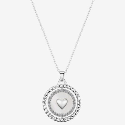 Gratitude & Grace Love Cubic Zirconia Pure Silver Over Brass 16 Inch Link Heart Pendant Necklace