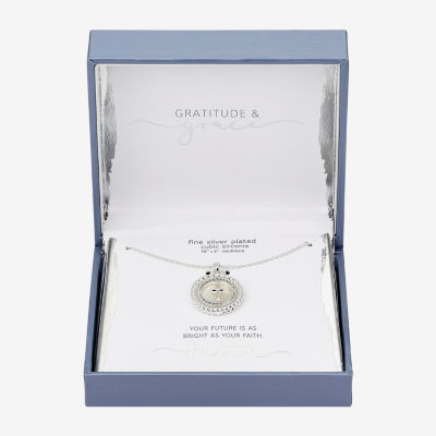 Gratitude & Grace Faith Cubic Zirconia Pure Silver Over Brass 16 Inch Cross Pendant Necklace