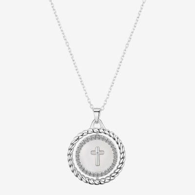 Gratitude & Grace Faith Cubic Zirconia Pure Silver Over Brass 16 Inch Cross Pendant Necklace