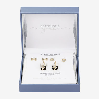 Gratitude & Grace Believe 3 Pair Cubic Zirconia Bow Earring Set