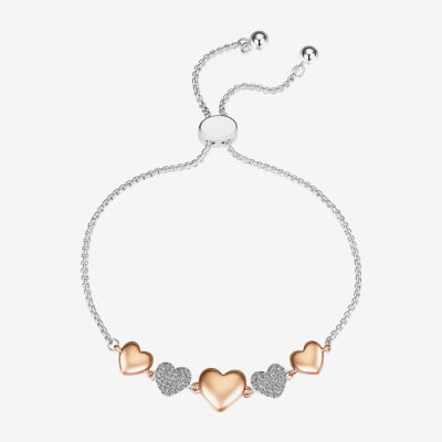 Gratitude & Grace Love Cubic Zirconia 14k Rose Gold Over Brass Box Heart Bolo Bracelet