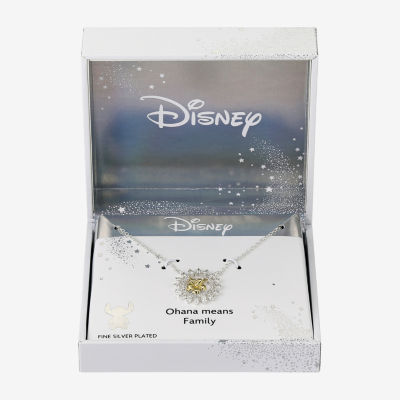 Disney Classics Cubic Zirconia 14K Gold Over Brass Pure Silver Over Brass 16 Inch Cable Flower Lilo & Stitch Pendant Necklace