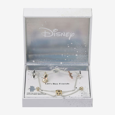 Disney Classics Cubic Zirconia 14K Gold Over Brass 14k Rose Gold Over Brass 9 3/4 Inch Box Heart Piglet Winnie The Pooh Bolo Bracelet