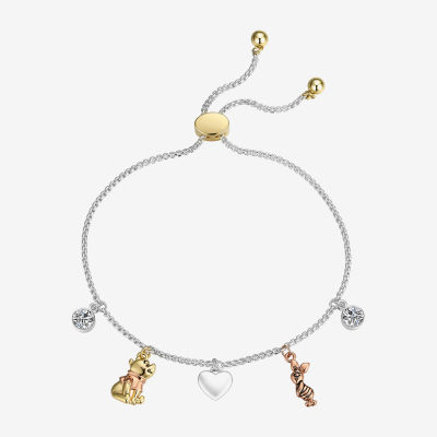 Disney Classics Cubic Zirconia 14K Gold Over Brass 14k Rose Gold Over Brass 9 3/4 Inch Box Heart Piglet Winnie The Pooh Bolo Bracelet