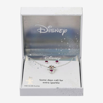 Disney Classics Womens Red Cubic Zirconia Pure Silver Over Brass Bow Heart Minnie Mouse 2-pc. Jewelry Set