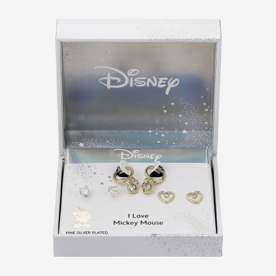 Disney Classics 3 Pair Cubic Zirconia Heart Mickey Mouse Earring Set