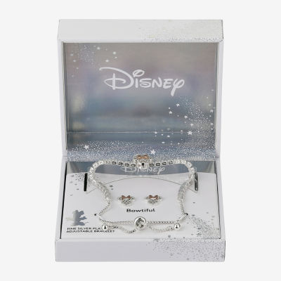 Disney Classics Womens Cubic Zirconia 14k Rose Gold Over Brass Pure Silver Over Brass Bow Minnie Mouse 2-pc. Jewelry Set