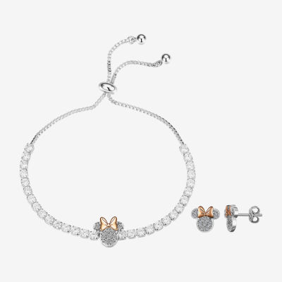 Disney Classics 2-pc. Cubic Zirconia 14k Rose Gold Over Brass Pure Silver Over Brass Bow Minnie Mouse Jewelry Set