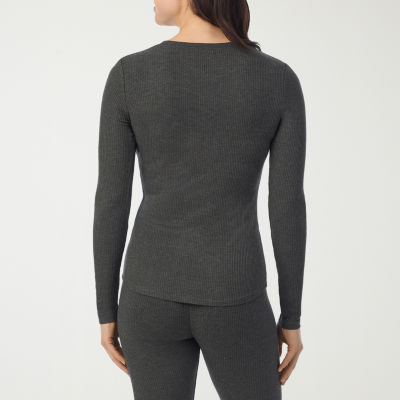 Cuddl Duds Womens Stretch Rib Crew Neck Long Sleeve Thermal Shirt