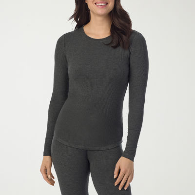 Cuddl Duds Womens Stretch Rib Crew Neck Long Sleeve Thermal Shirt